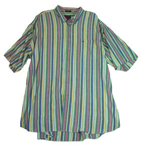 Vintage Salmon River Traders Mens Shirt Button Down Short Sleeve Striped SZ 4XLT
